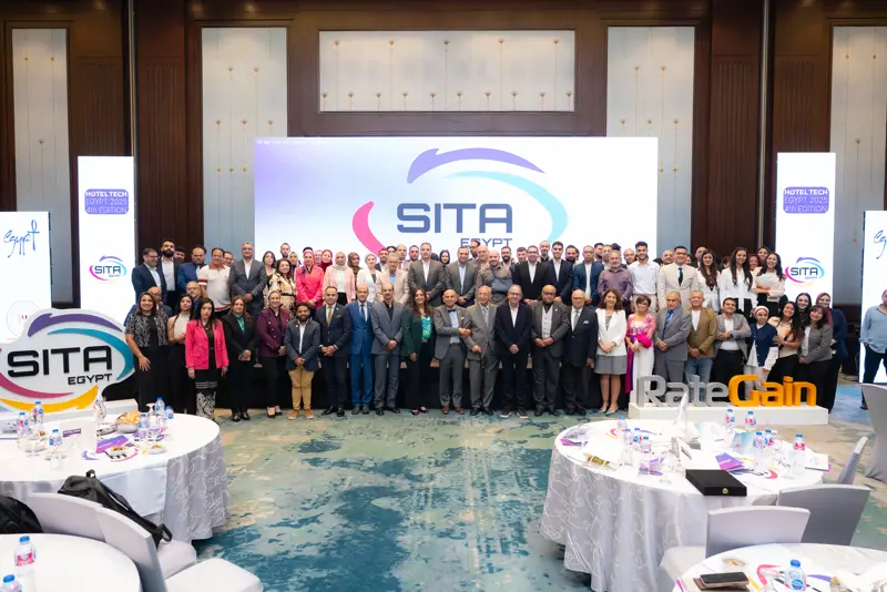 Group photo of Hotel Tech Egypt 2025 attendees and speakers
